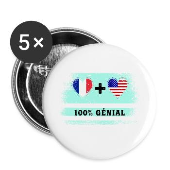 Drapeau France et USA 100% génial - Lot de 5 grands badges (56 mm) - blanc - Devant