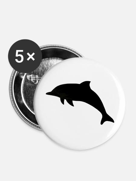Delfin Silhouette - Buttons groß 56 mm (5er Pack) - Weiß