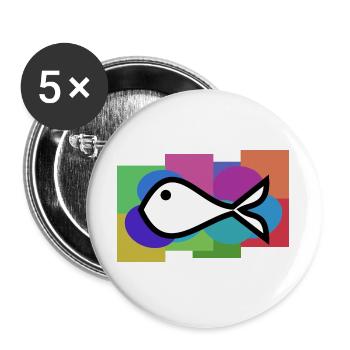 SARDINE. FISCH. APRILSCHERZ. OSTERN. MEER - Buttons groß 56 mm (5er Pack) - Weiß - Vorne