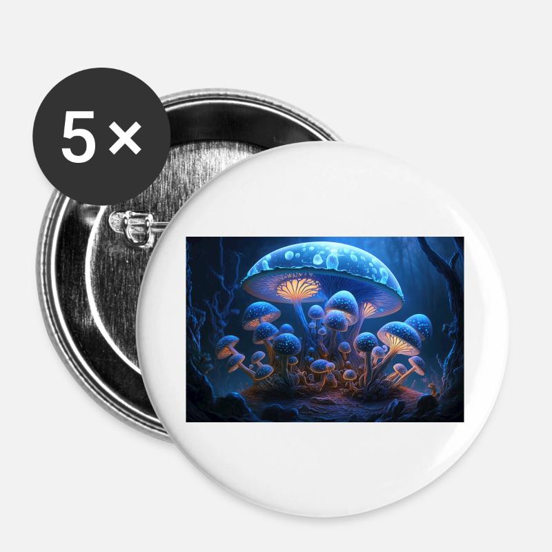Mushroom city - Buttons large 2.2''/56 mm (5-pack) - white