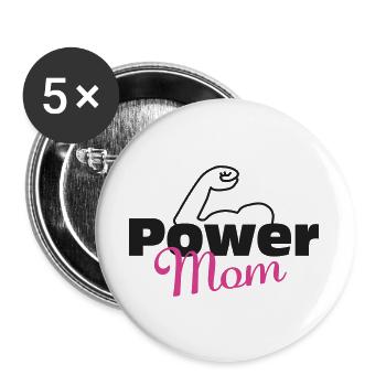 Power Mom schwarz-pink - Buttons groß 56 mm (5er Pack) - Weiß - Vorne