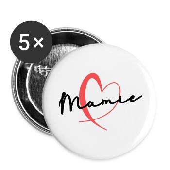 MAMIE. FÊTE DES MÈRES. BONNE FÊTE MAMIE. JE T'AIME - Lot de 5 grands badges (56 mm) - blanc - Devant