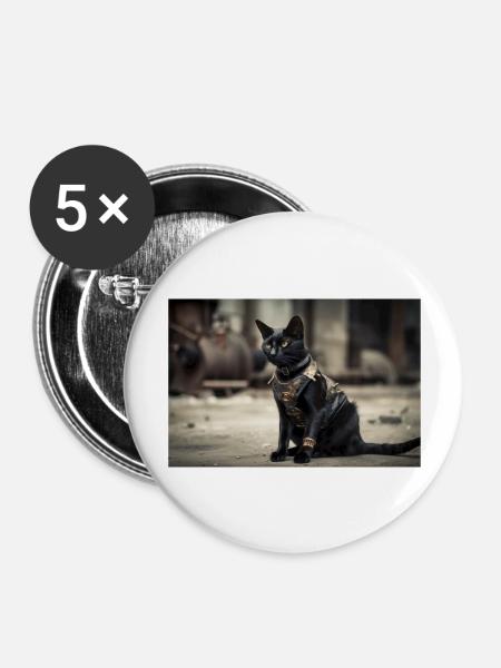 Cat Black - Buttons groß 56 mm (5er Pack) - Weiß