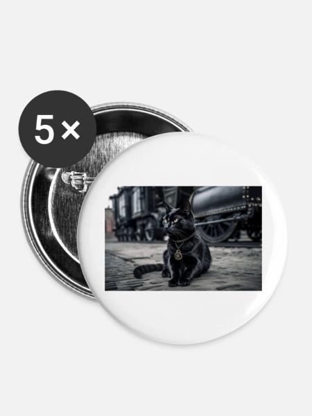Cat Black 6 - Buttons groß 56 mm (5er Pack) - Weiß