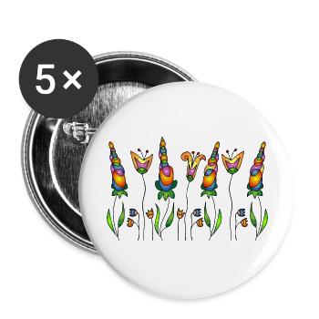 Fleur - Lot de 5 grands badges (56 mm) - blanc - Devant