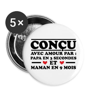 Conçu avec amour par papa et maman en 9 mois - Lot de 5 grands badges (56 mm) - blanc - Devant