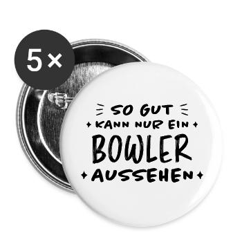 Bowling Spruch Bowlingspieler Fun Bowler Geschenk - Buttons groß 56 mm (5er Pack) - Weiß - Vorne