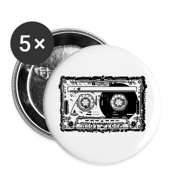 tape vintage Kassette stencil - Buttons groß 56 mm (5er Pack) - Weiß - Vorne