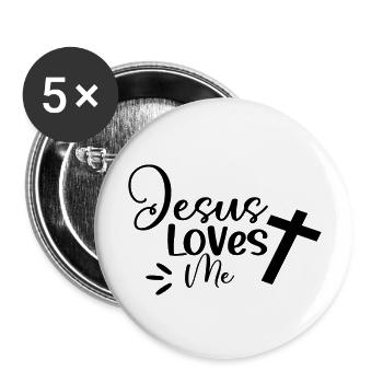 Jesus Loves Me - Buttons groß 56 mm (5er Pack) - Weiß - Vorne