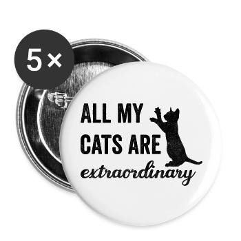All My Cats Are Extraordinary black - Buttons large 2.2''/56 mm (5-pack) - white - Front