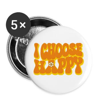 I Choose Happy Funny Retro Hippie Font - Buttons large 2.2''/56 mm (5-pack) - white - Front