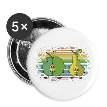 Apfel und Birne - Buttons groß 56 mm (5er Pack) - Weiß - Vorne