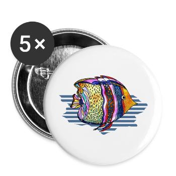 Poisson - Lot de 5 grands badges (56 mm) - blanc - Devant