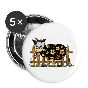 Vache - Lot de 5 grands badges (56 mm) - blanc - Devant
