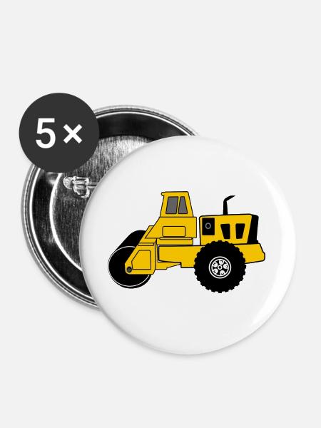 Gelbe Walzenmaschine - Buttons groß 56 mm (5er Pack) - Weiß