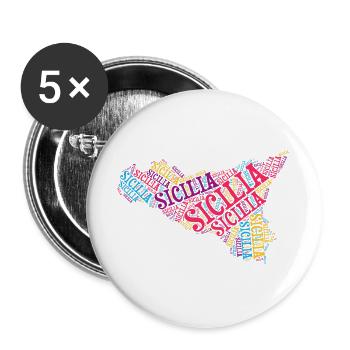 Sicily t-shirt map word cloud trinacria - Buttons large 2.2''/56 mm (5-pack) - white - Front