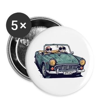 Denise und Roger im Cabrio - Buttons groß 56 mm (5er Pack) - Weiß - Vorne
