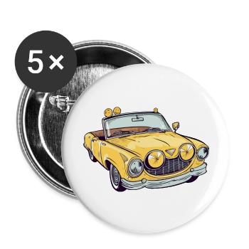 Cabriolet jaune - Lot de 5 grands badges (56 mm) - blanc - Devant