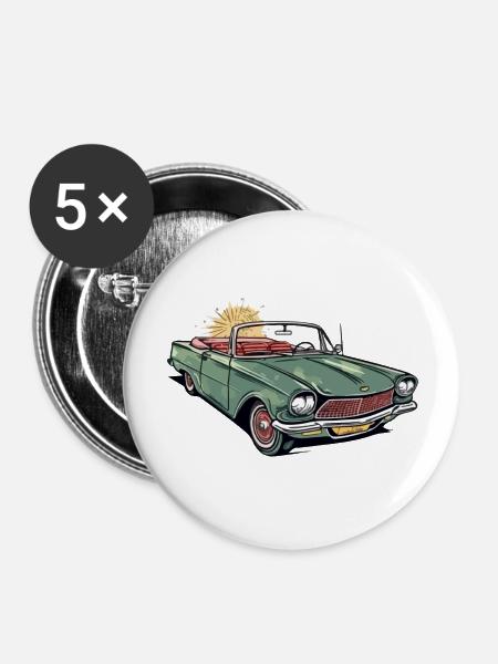 Französisches Cabriolet - Buttons groß 56 mm (5er Pack) - Weiß