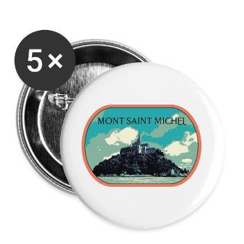 Illustration in blue and green of Mont Saint Michel - Buttons large 2.2''/56 mm (5-pack) - white - Front