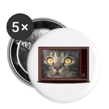 Chat à la télévision - Lot de 5 grands badges (56 mm) - blanc - Devant