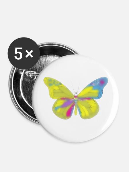 Bunte Schmetterling - Buttons groß 56 mm (5er Pack) - Weiß