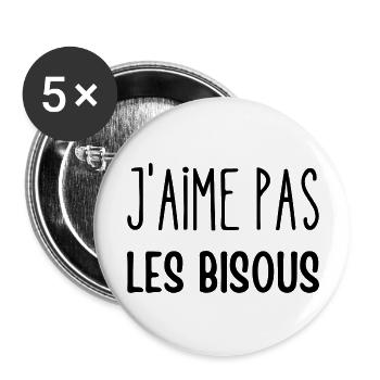 j'aime pas les bisous - Lot de 5 grands badges (56 mm) - blanc - Devant