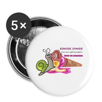 Verspielte Schnecke mit humorvollem Spruch - Buttons groß 56 mm (5er Pack) - Weiß - Vorne