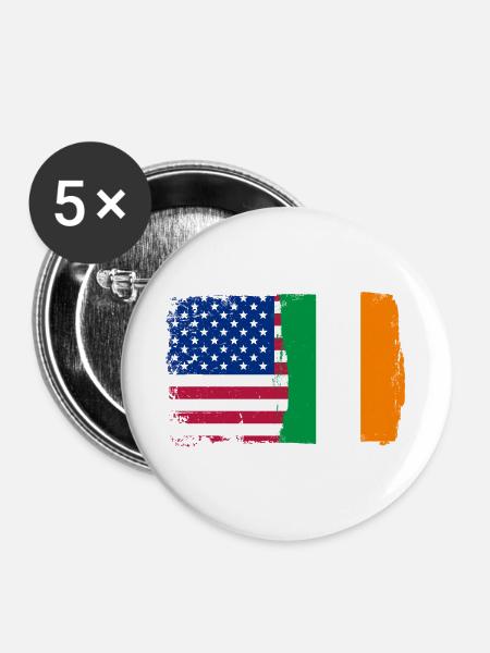 Flag Fusion: Sterne und Kleeblatt - Buttons groß 56 mm (5er Pack) - Weiß
