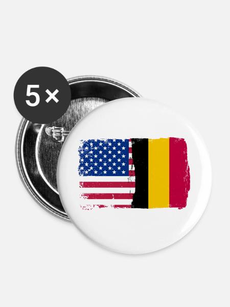 Grunge US Belgien Flagge Split - Buttons groß 56 mm (5er Pack) - Weiß
