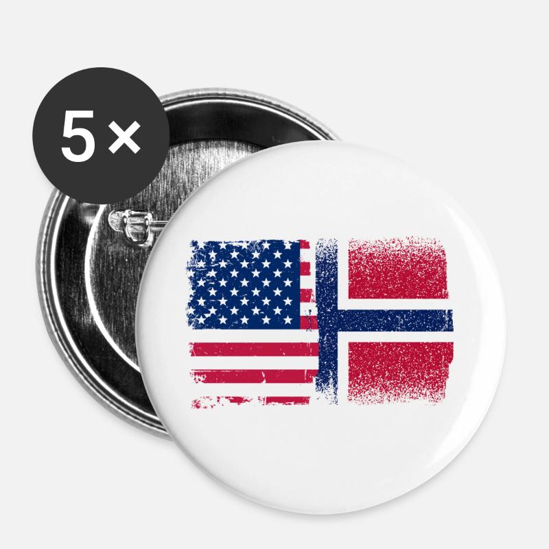 Flag Mashup USA Norway - Buttons large 2.2''/56 mm (5-pack) - white