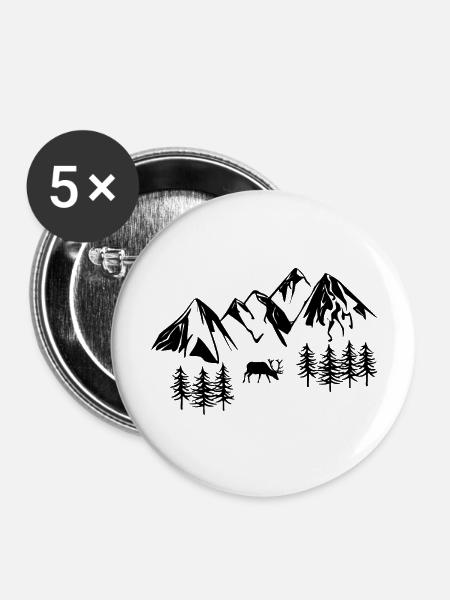 Berglandschaft - Natur & Wild - Buttons groß 56 mm (5er Pack) - Weiß
