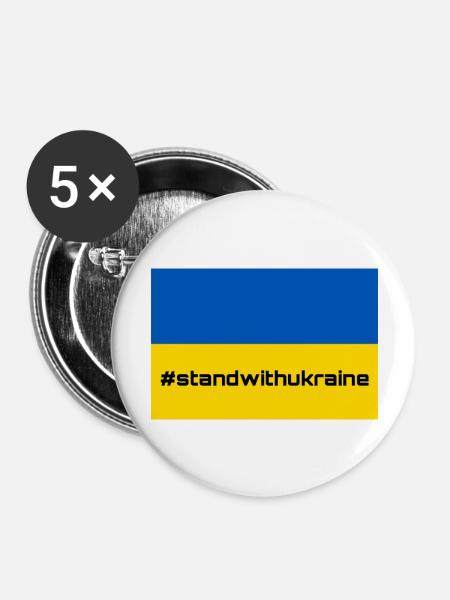 Stand with Ukraine! - Buttons groß 56 mm (5er Pack) - Weiß