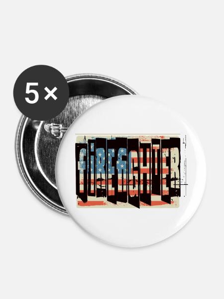 Feuerwehrmann / Firefighter - Buttons groß 56 mm (5er Pack) - Weiß
