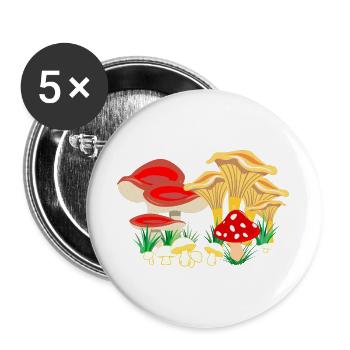 Farbige Zusammensetzung der Pilze - Buttons groß 56 mm (5er Pack) - Weiß - Vorne