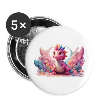 Niedlicher Drache, bunt, Fantasy, Kind, Geschenk - Buttons groß 56 mm (5er Pack) - Weiß - Vorne