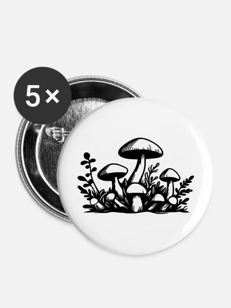 Pilze Mushrooms - Buttons groß 56 mm (5er Pack) - Weiß