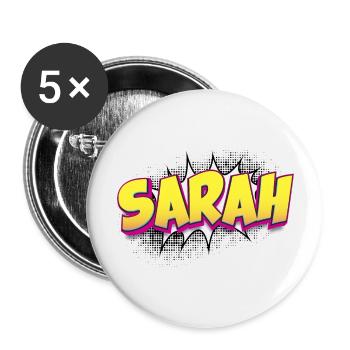 Sarah nom personnalisé bande dessinée Style Pop Art, Sarah - Lot de 5 grands badges (56 mm) - blanc - Devant