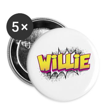 Willie nom personnalisé bande dessinée Style Pop Art, - Lot de 5 grands badges (56 mm) - blanc - Devant