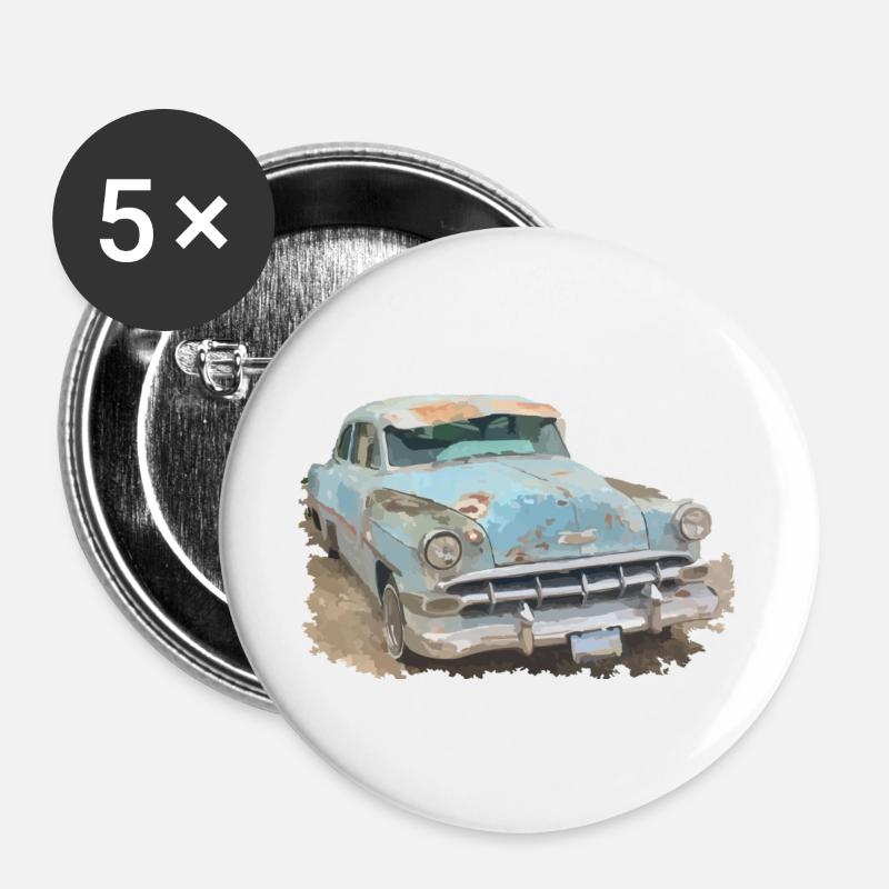 Vintage Car - Buttons groß 56 mm (5er Pack) - Weiß