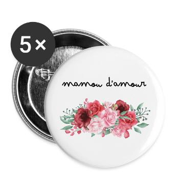 Mamou d’amour fleurs- idée cadeau mamie - Lot de 5 grands badges (56 mm) - blanc - Devant