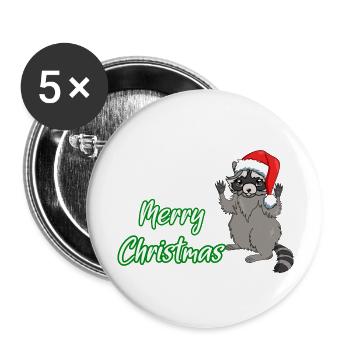 Joyeux Noël raton laveur avec bonnet de père Noël - Lot de 5 grands badges (56 mm) - blanc - Devant