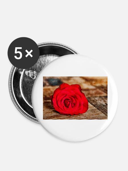 Rote Rose - Buttons groß 56 mm (5er Pack) - Weiß