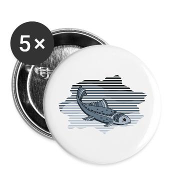 Poisson - Lot de 5 grands badges (56 mm) - blanc - Devant