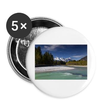 Loisach avec vue sur la Zugspitze - Lot de 5 grands badges (56 mm) - blanc - Devant