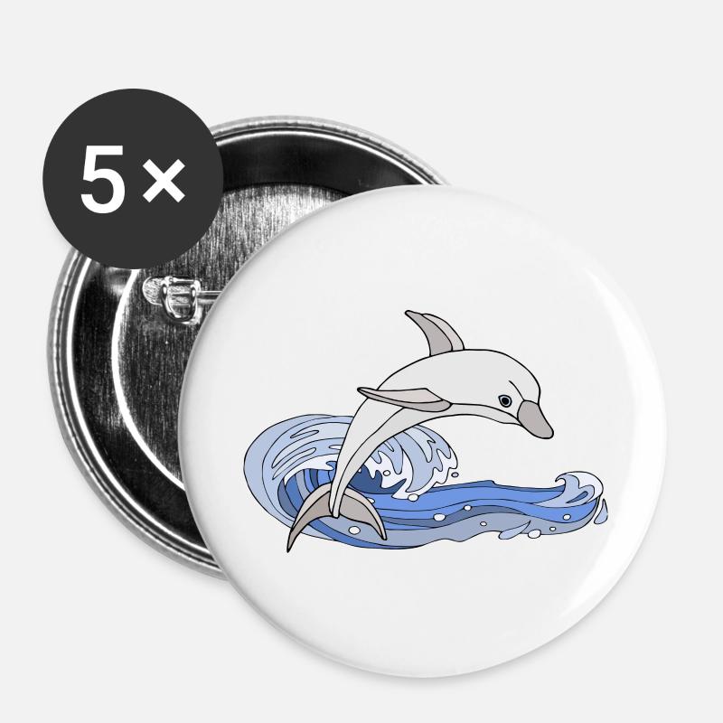 Delfin - Buttons groß 56 mm (5er Pack) - Weiß
