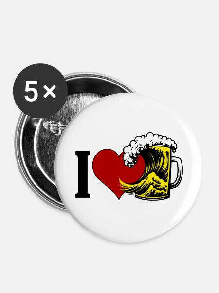 I Love Beer - Buttons groß 56 mm (5er Pack) - Weiß