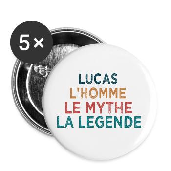 Lucas L'Homme Le Mythe La Legende - Lot de 5 grands badges (56 mm) - blanc - Devant