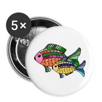 Poissons - Lot de 5 grands badges (56 mm) - blanc - Devant