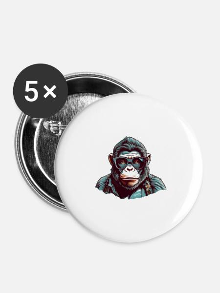 Stilvoller Gorilla - Buttons groß 56 mm (5er Pack) - Weiß